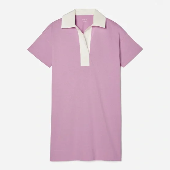 EVERLANE The Organic Cotton Polo Dress Mauve and White Size XS NWT - Picture 1 of 6